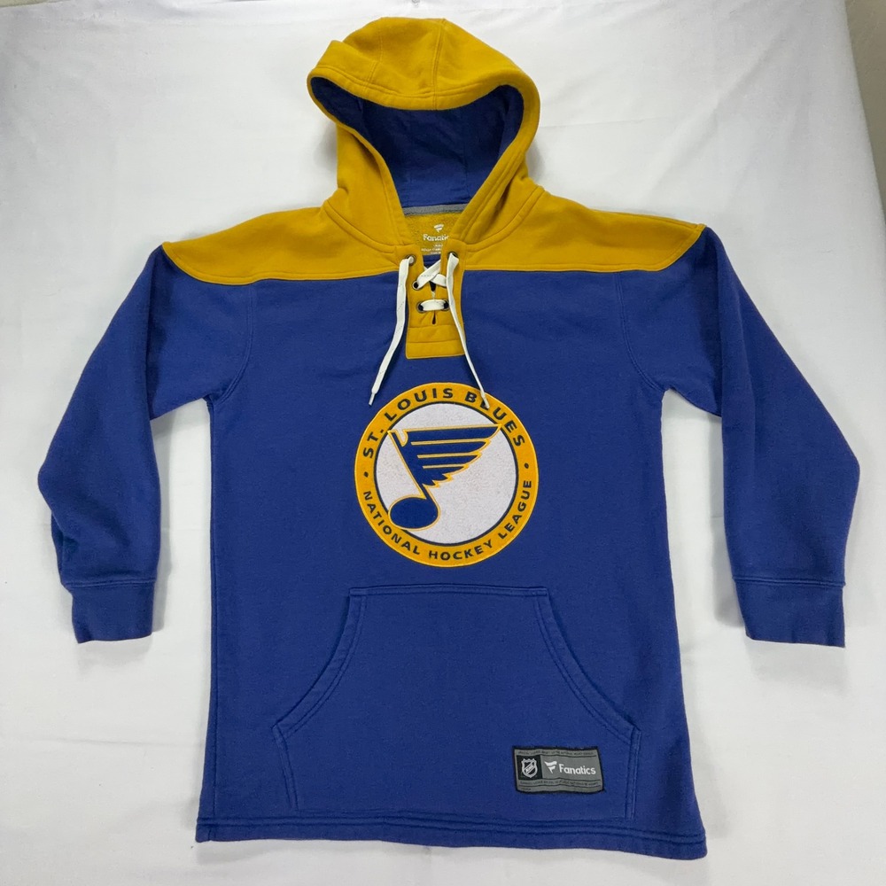 Fanatics St Louis Blues NHL Lace Up Hoodie Sweatshirt Mens M‎ Blue Gold Hockey